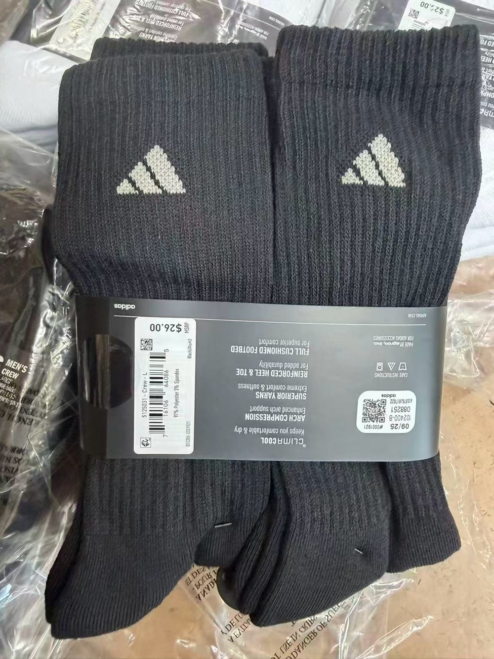 adidas Black Crew Socks with White Logo - 6 Pair